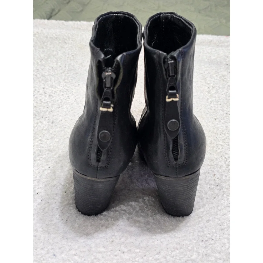 Rag & Bone Newbury Black Leather Ankle Boots Block Heel Back Zip Size 38